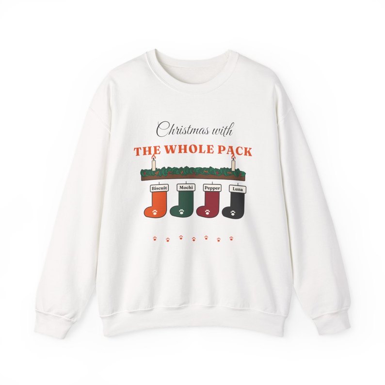 Pet Stockings Christmas Sweatshirt: Christmas with the whole pack, up to 4 pet names